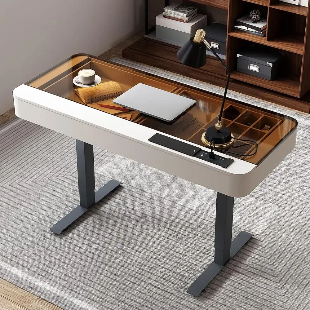 Adjustable Standing Desk with USB Charging Port, Laptop Table for Home Office (Ivory, 29.5 H x 50 W x 23 D)