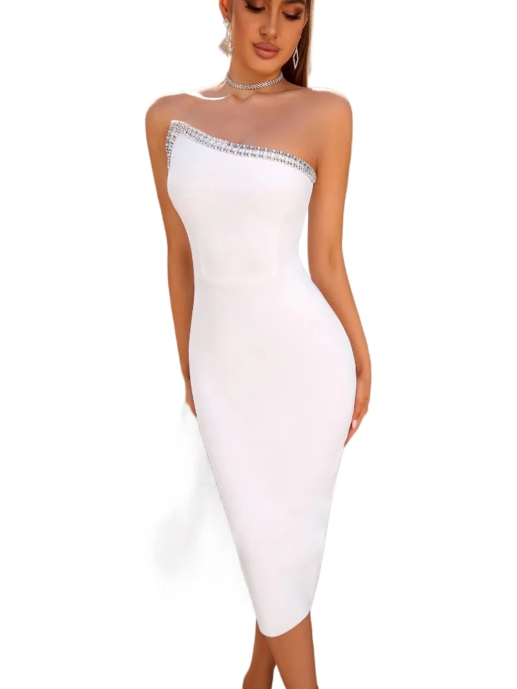 

Sexy Strapless Beading Knee Length Bodycon Dress