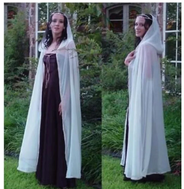 Elegance White/Ivory Chiffon Wedding Cloak Women Shawl Long Hooded Bridal Cape