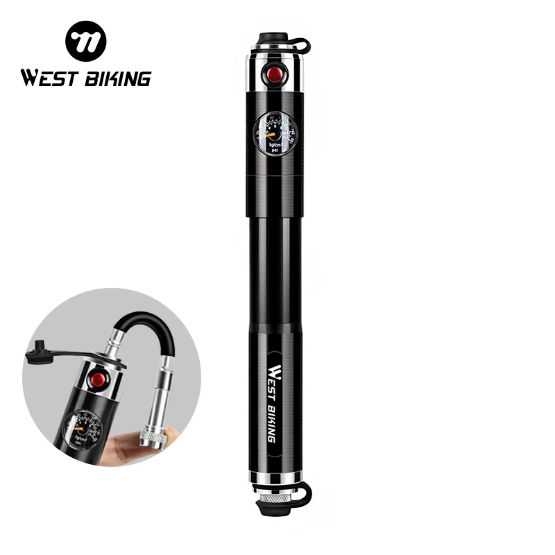 WEST BIKING 160Psi Hand Bicycle Pump Aluminum Alloy Cycling Gauge Hose Tire Inflator MTB Road Bike Accessories Ball Bike Pump