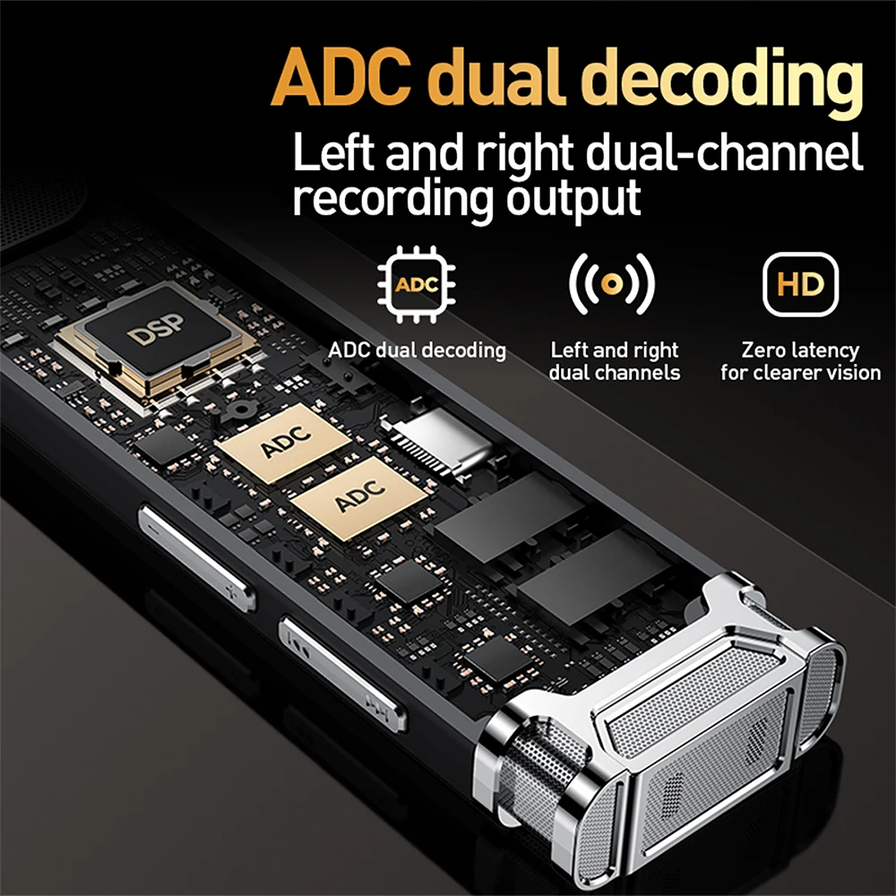 مسجل صوت رقمي جهاز تسجيل صوتي احترافي صغير محمول في الوقت الحقيقي الإملاء المزدوج ميكروفون Denoise مشغل Mp3