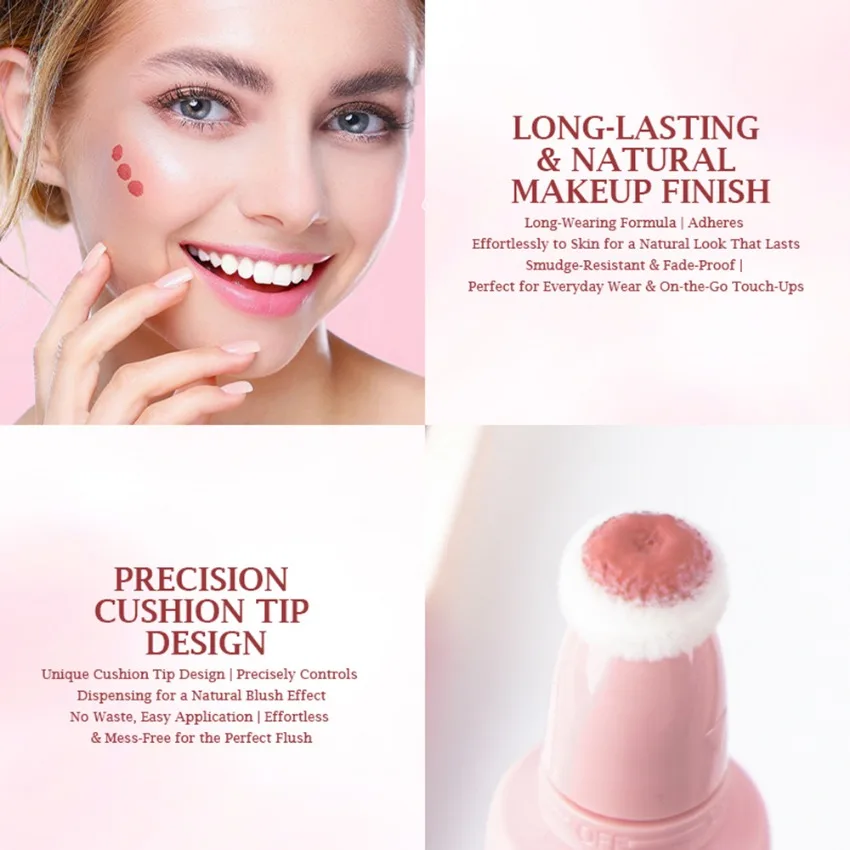 Fard à joues liquide Tube rose, 6 couleurs, marque privée, léger, longue durée, lisse, naturel, facile à appliquer, coussin, maquillage en vrac