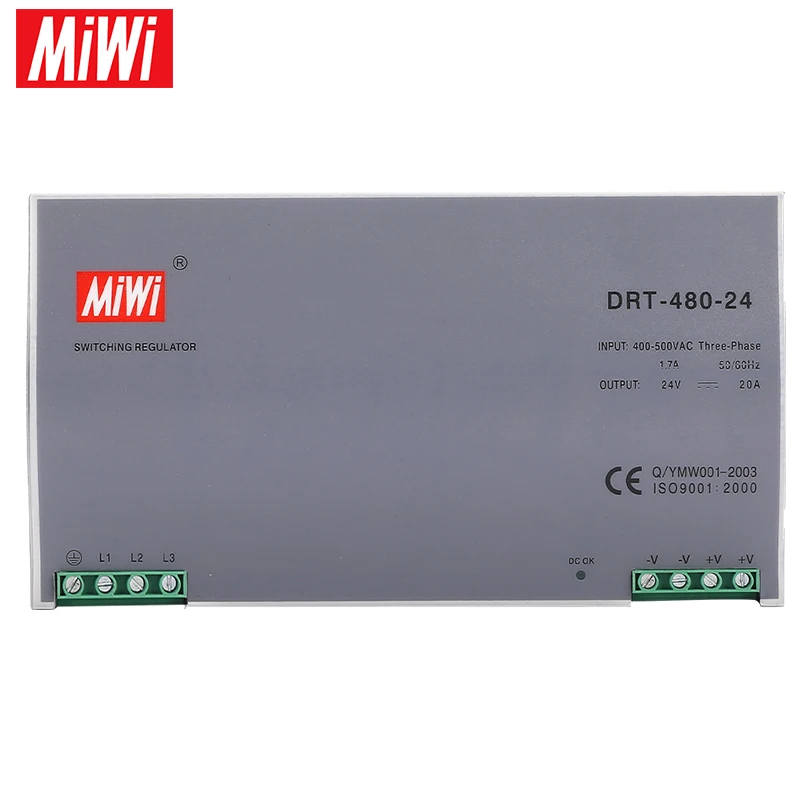 High Quality DRT-480-24 24V 20A 480W 2 Years Warrenty Switching Power Suply Din Rail For Industrial