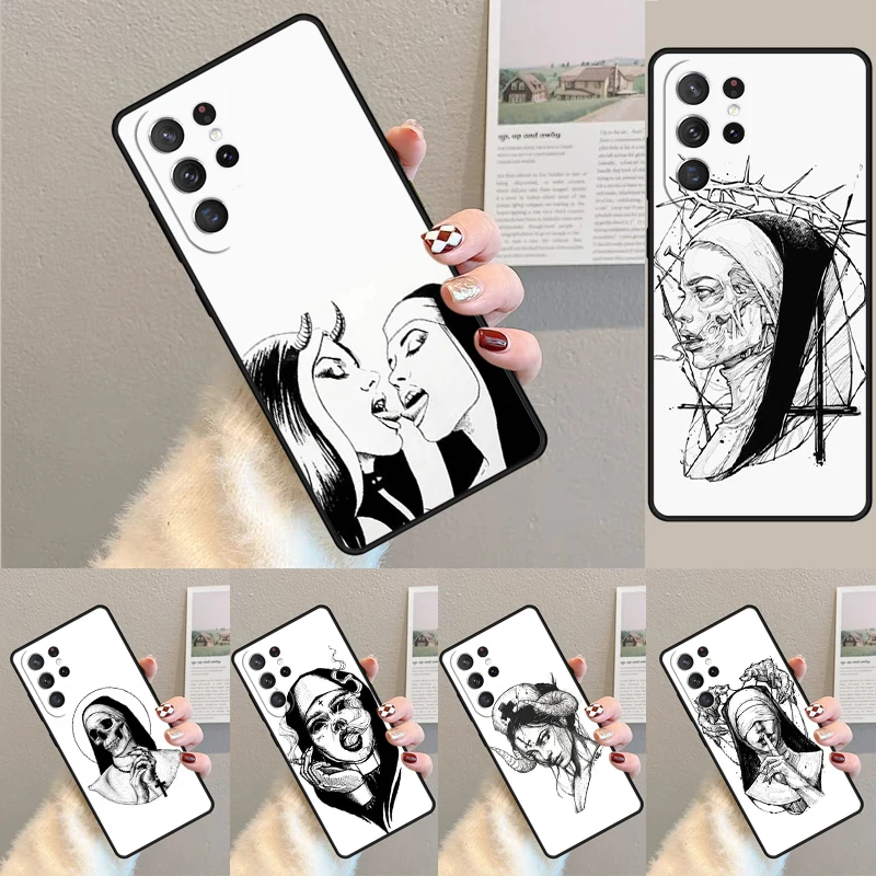 Funda de teléfono Demon Nun Devil Satan Cross para Samsung Galaxy S24 Ultra S21 S22 Ultra S8 S9 S10E Note 10 Plus Note 20 FE S23