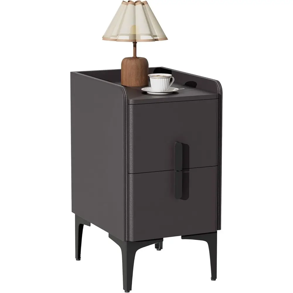 

Narrow Nightstand with 2 Drawers, Narrow Side Table Leather Surface, Slim Bedside Table for Bedrooms, Dormitories, Living Rooms