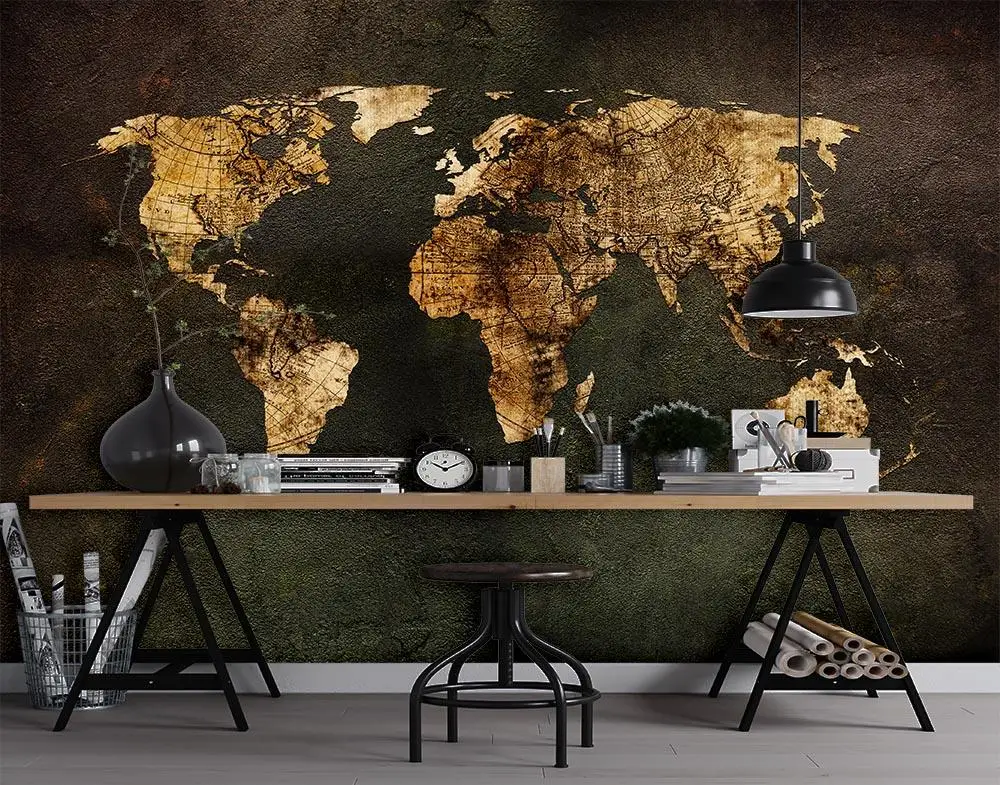 Reproduction antique Style World Map Wallpaper One Piece, 200x130 cm, Ripstop, Erase, Antibacterial, 100 fiber manufactured