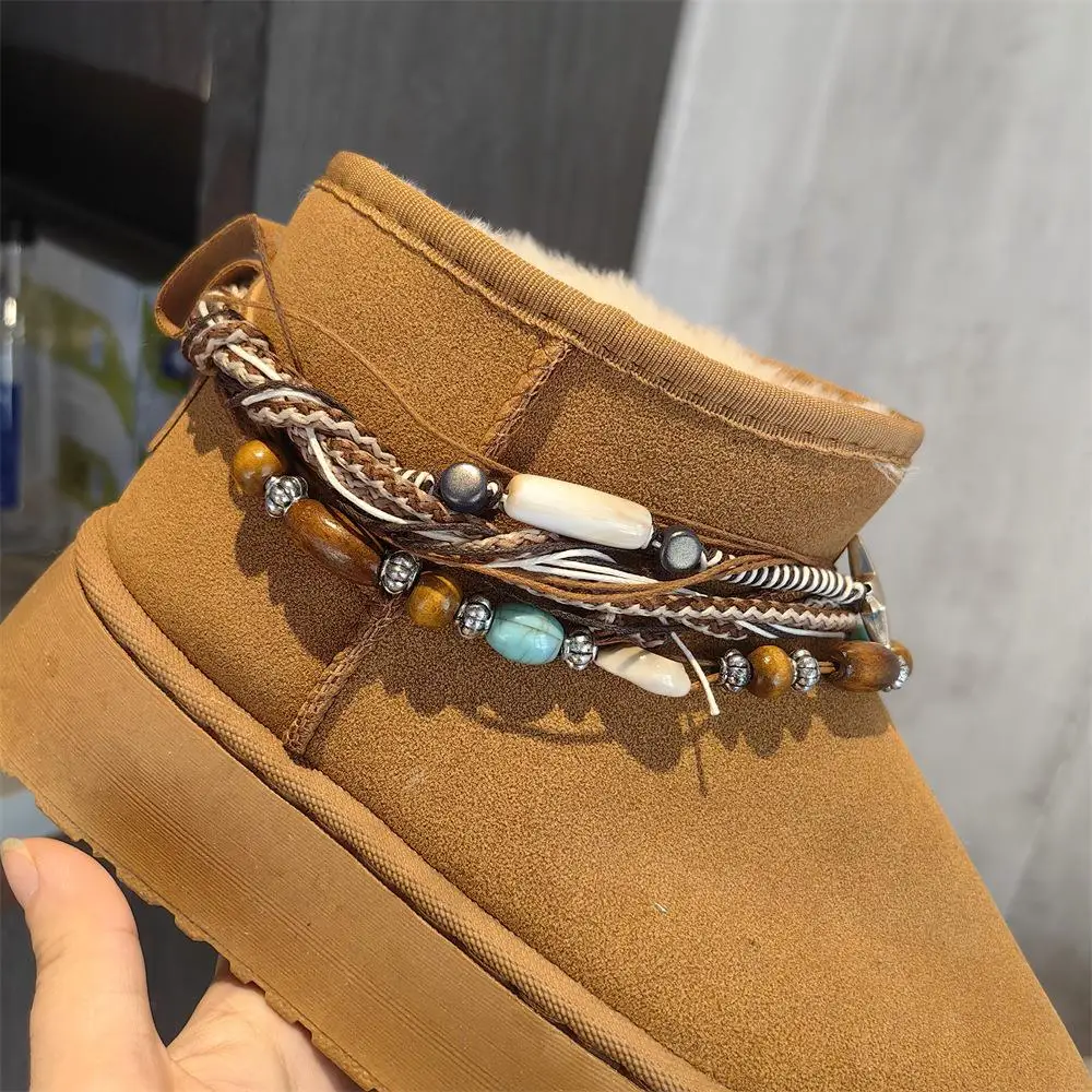 Vintage Shoes Chain Beaded Tassel Boots Chain Buckle Decoration Snow Boot Shoes Rope Shell Star Shoes Chain Accessories