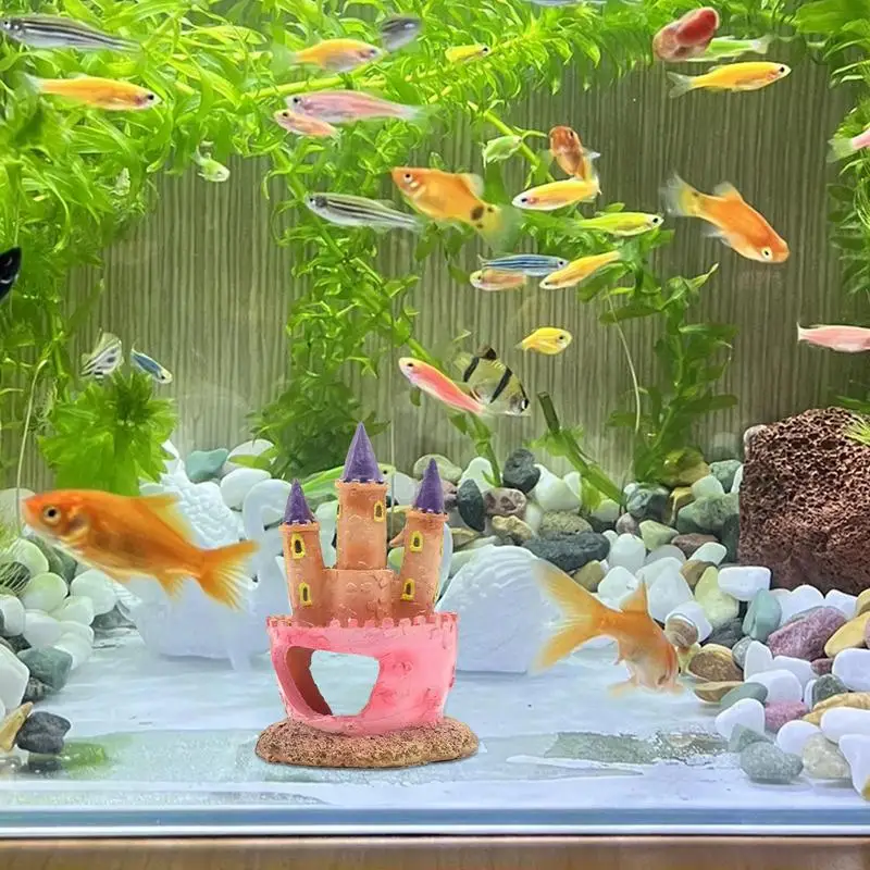 Resin Castle Decoration Colorful Fish Decorations For Tank Funny Fish Shrimp Caves House Hideouts House Plants Supplies