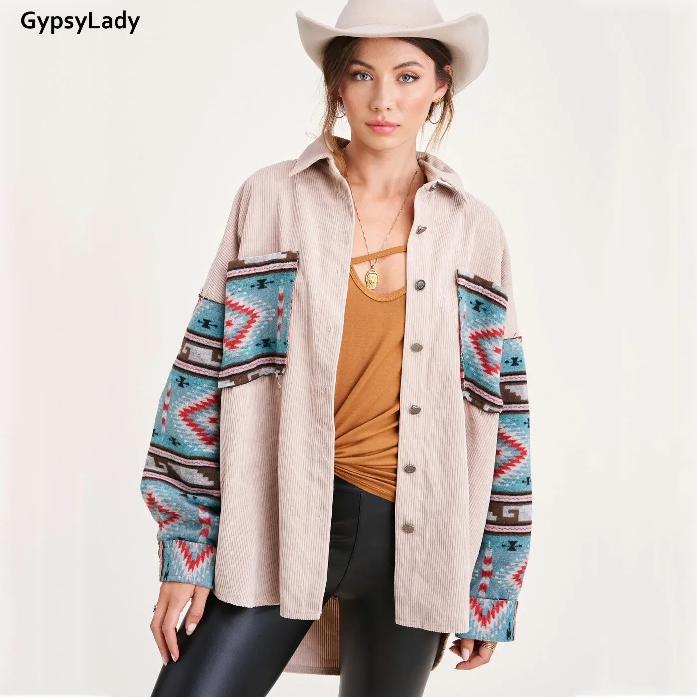 GypsyLady giacche in velluto a coste con stampa floreale cappotto Vintage Boho giacche da donna allentate cappotti tasca autunno inverno giacca