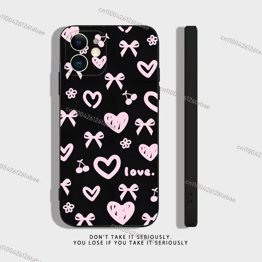 Love Black And Cute Emo Goth Phone Case For iPhone 17,16,15,14,13,12,11,X,XR,XS,Plus,Mini,Pro,Max Soft Black Shockproof Cover - view 4