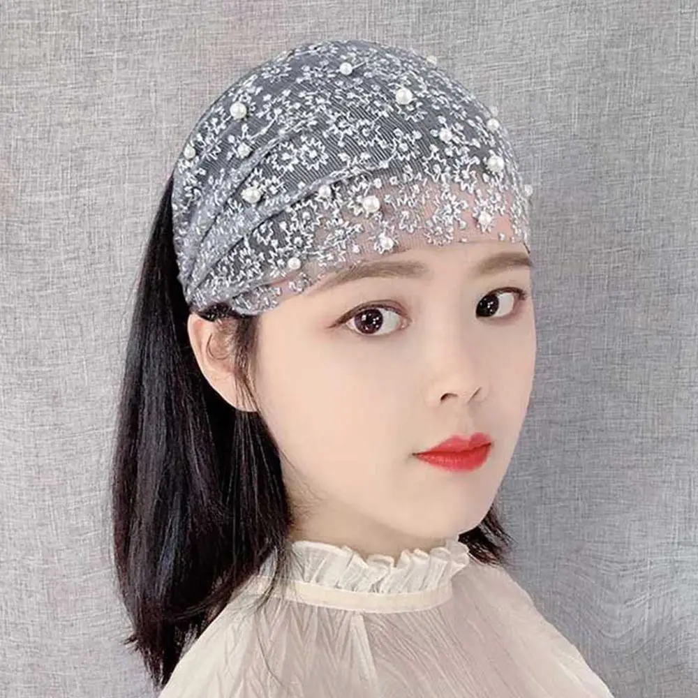 Design Make up Pearls Gift For Mother's Day Women Hair Accessories Korean Style Hair Wear Wide Side Hairband Organza Headband
