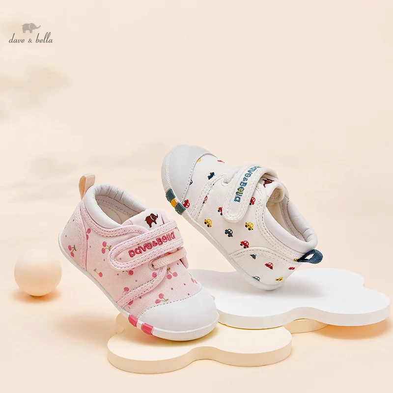 Dave Bella Fashion Boys Girl Shoes White Toddler Children Car Print Flat Shoes Casual Baby Kids Toddler Shoes DB1247806