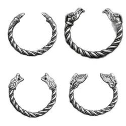 Trendy Handmade Customize Viking Wolf Wild Boar Bracelet For Men Cuff Tibetan Silver Odin Raven Opening Bangle Bracelets Jewelry