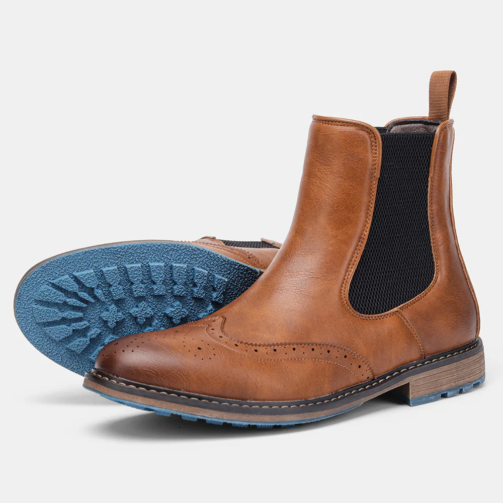 

Chelsea Boots Men's Vintage Sleeve Mid Top Carved Leather Boots Men's Short Boots