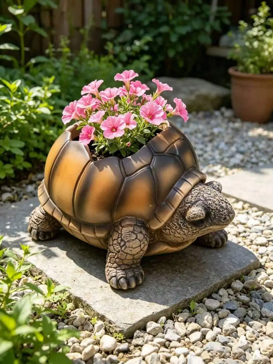 1pc Vintage Rhino & Turtle Shaped Planter, Cute Cartoon Animal Design, Durable Resin Crafted, Suitable For Succulent Plants Or Desktop Decor, Adds Exotic Playful Vibe To Home & Office, Practical And Stylish