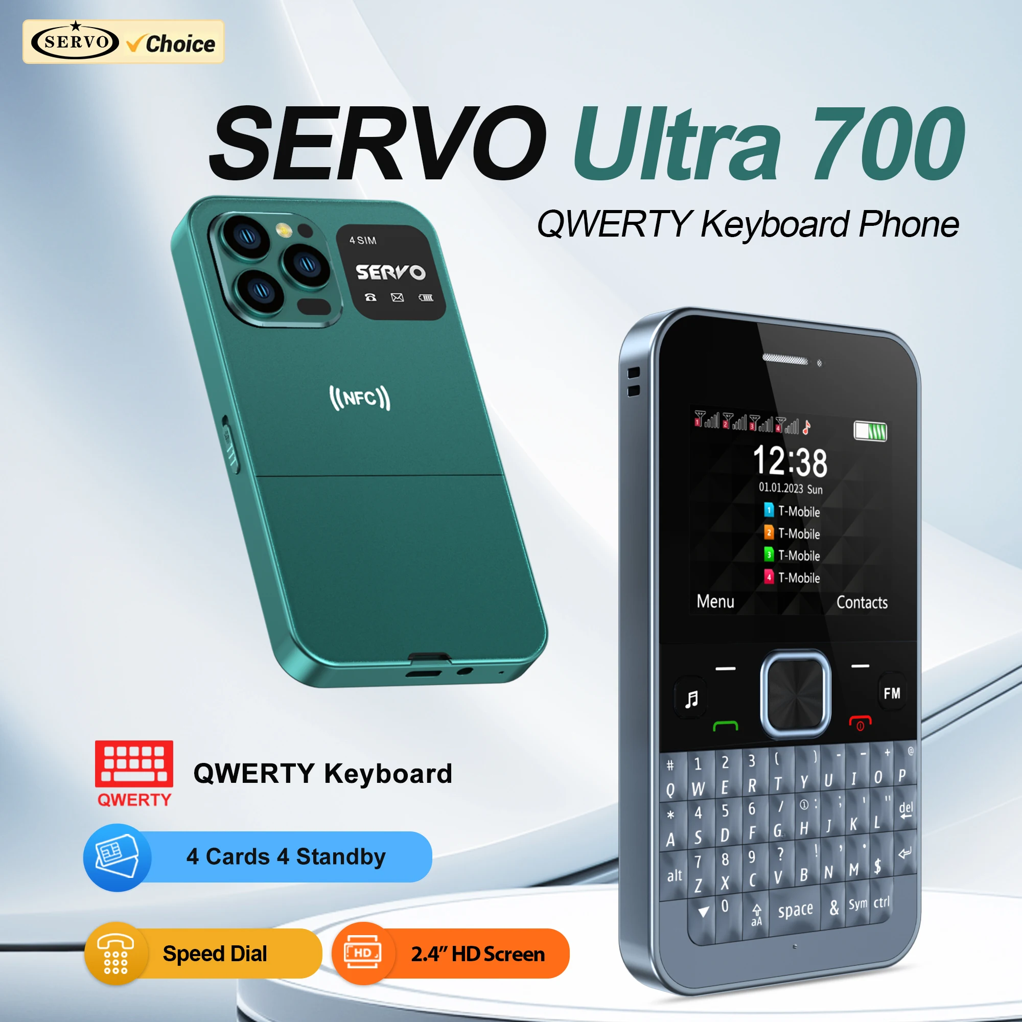 ميزة سيرفو Ultra700 QWERTY للهاتف المحمول 4 بطاقات SIM 2G GSM سرعة الاتصال تسجيل المكالمات راديو FM 2.4 بوصة شاشة احتياطية الهواتف المحمولة