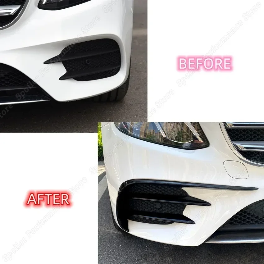 For Mercedes Benz E-Class W213 S213 ABS Car Front Bumper Lip Splitter Spoiler Fog Light Trim E200 E220d E250 E300 AMG 2016-2020