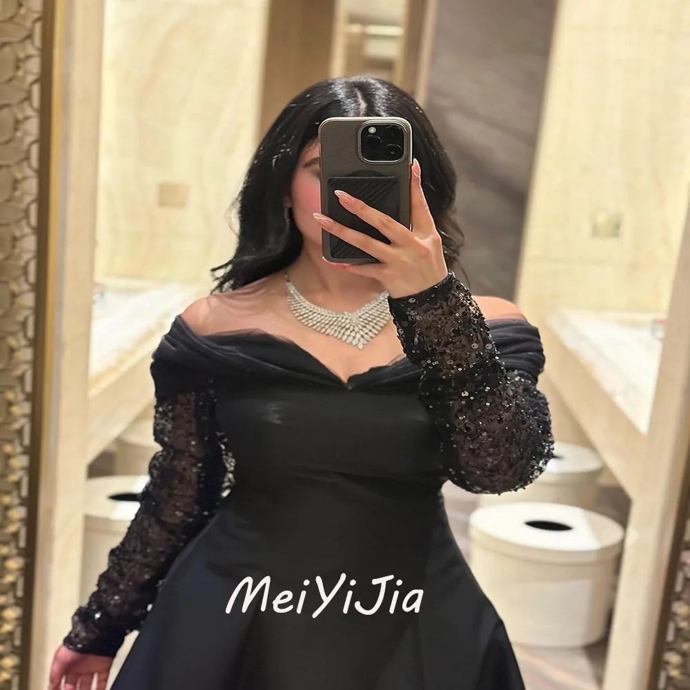 Meiyijia-vestido de noche de Arabia Saudita, traje Sexy de manga larga con cuello con hombros descubiertos para Club de cumpleaños, verano, 2024