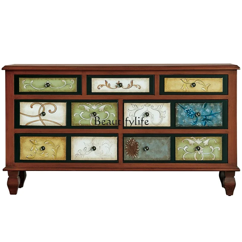 

ld14American solid wood seven-chest cabinet modern simple living room entrance storage locker