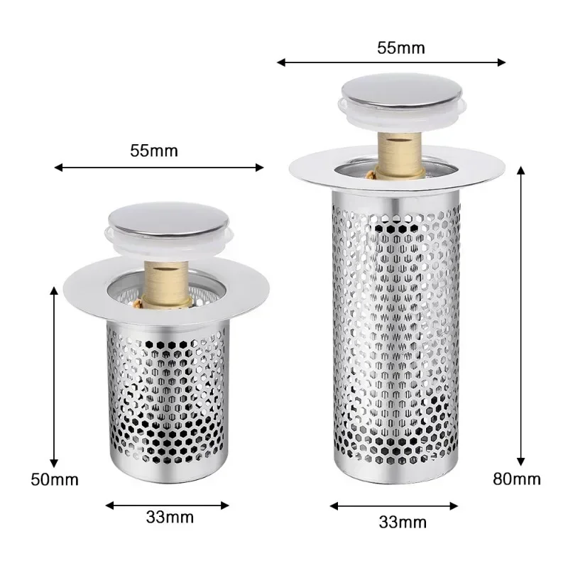 SUS304 Floor Drain Filter Washbasin Cover Plug Anti Odor Pop-Up Bounce Cores Basin Strainer Hair Catcher Bathroom Sink Stopper