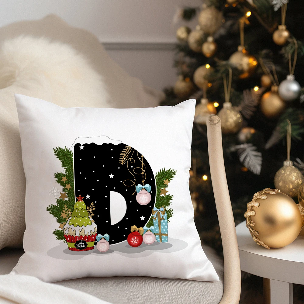 Christmas Cushion Cover Alphabet A-Z Pillow Covers Cute Cartoon Santa Claus Cushion Cover Pillowcases Home Xmas Decoration