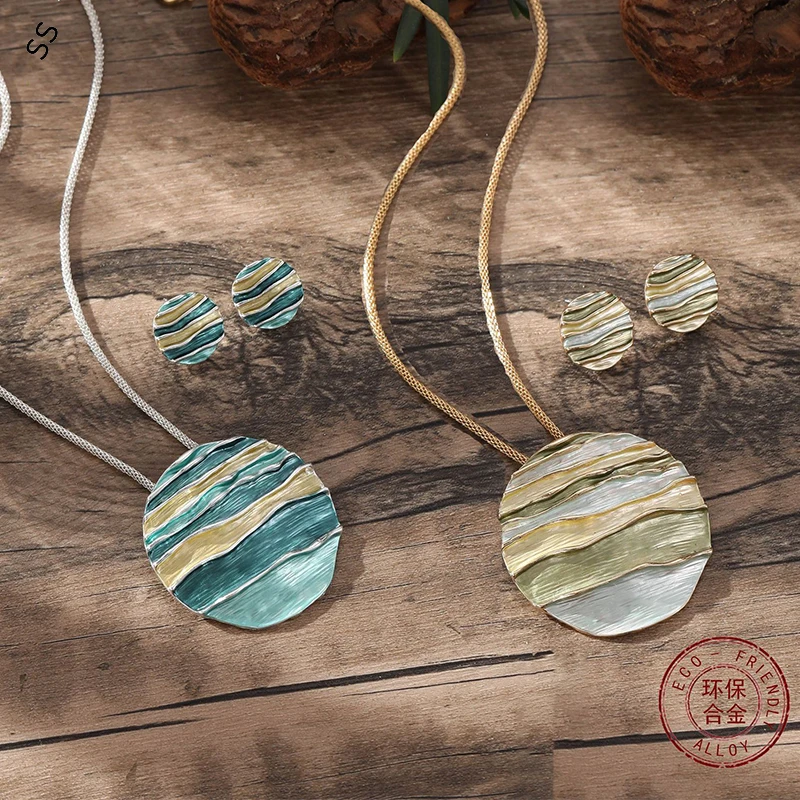 

2025 New Ocean Wave Oil-Painted Earrings & Necklace Set, Adjustable Bohemian Beach Jewelry for Women,Hypoallergenic Summer Gift
