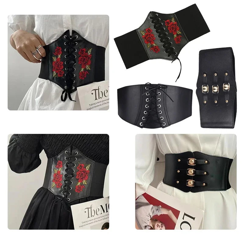 Women Sexy Corsets Wide PU Leather Stylish Slimming Belt Bustiers Wide Elastic High Waist Belts Feminin Ceinture Waistband