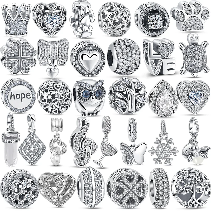 

Authentic 925 Sterling Silver Crown Owl Snowflake Flower Leaf Shiny Paw Charms Beads Fit Original Pandora Bracelet Jewelry Gift