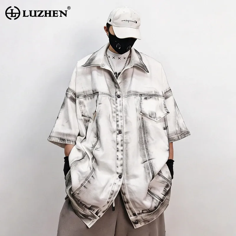 

LUZHEN 2026 Summer Original Vintage Style Tie-dyed Design Loose Short Sleeve Shirts Men's Trendy Handsome Street Clothes JY6377