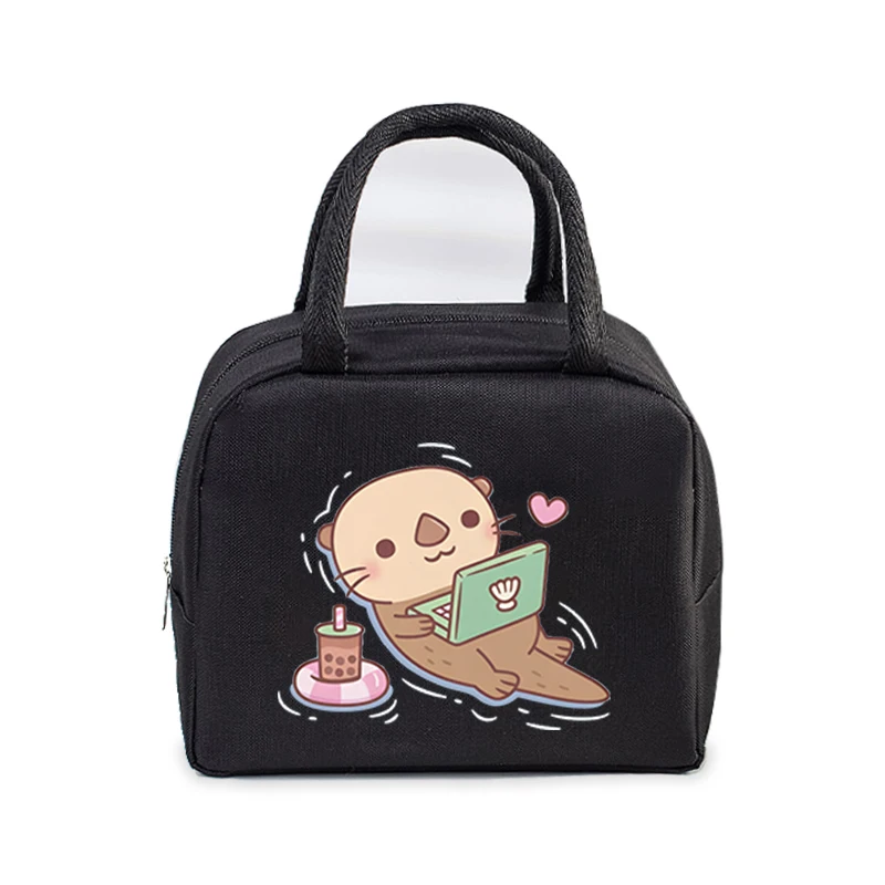 Cute Otter Printing Lunch Bags Women Portable Insulated Tote Bags Cartoon Otter Sloth Graphics Thermal Foods Eco Kids Lunch Bags