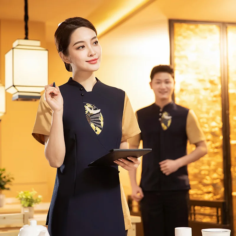 New Chinese Style Waiter Workwear Short Sleeve Women's High-End Restaurant Catering Hot Pot Restaurant Tea House Hotel Clothing