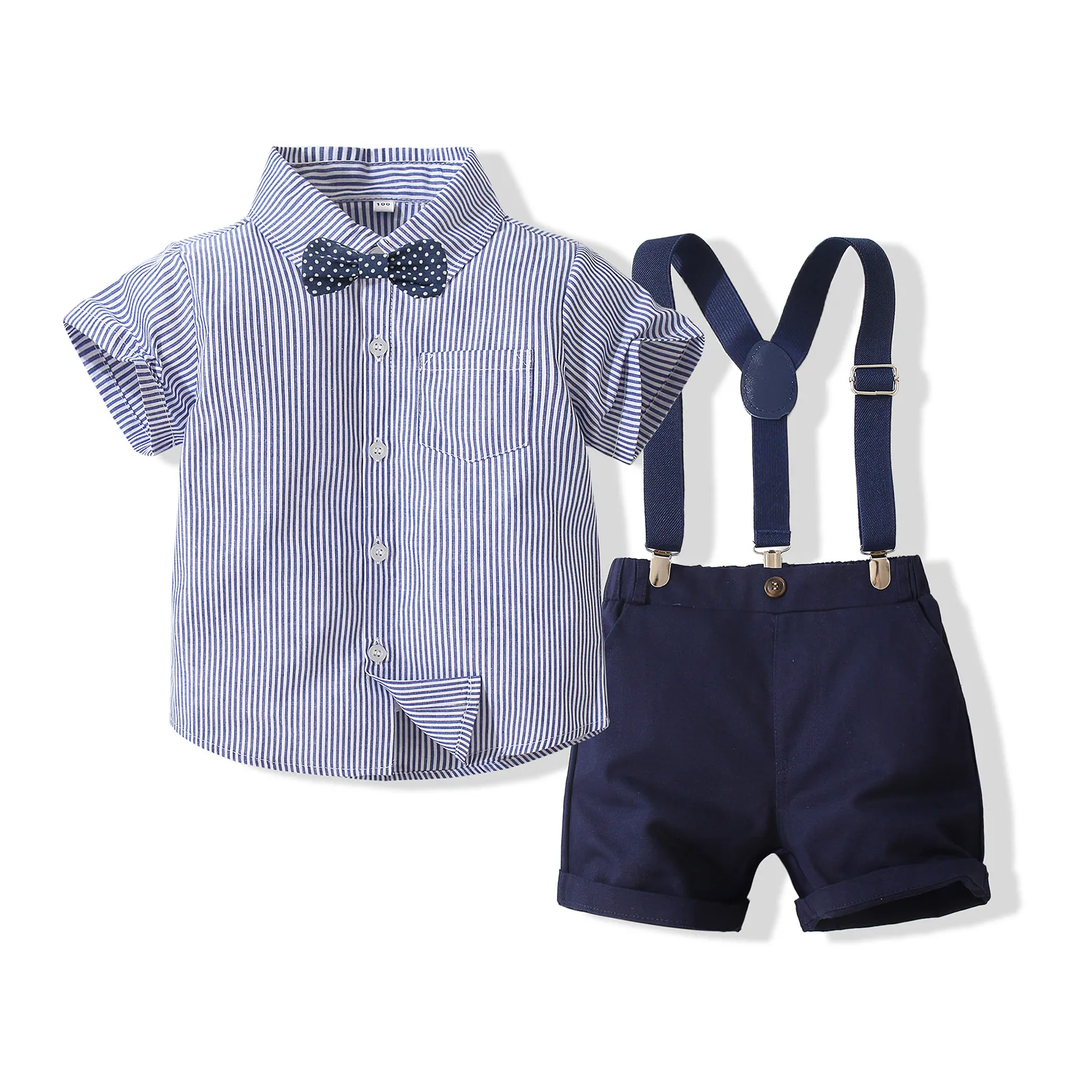 PureMilk Summer Newborn Clothes Shirt With Bow With Striped Pink Clothing Set 4PCS/ Set  Baby Boys Clothes