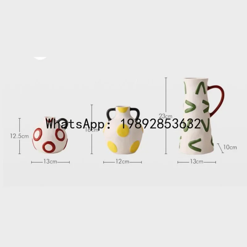 Ceramic Vase Kettle Flower Vase Flowerpot Geometric Graffiti Flower Arrangement Accessories Home Decoration Accessories