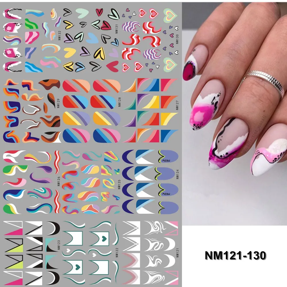 French Tips Nail Slider Stickers Tattoo Geometric Lines Nail Art Transfer Water Decals Manciture Decoration