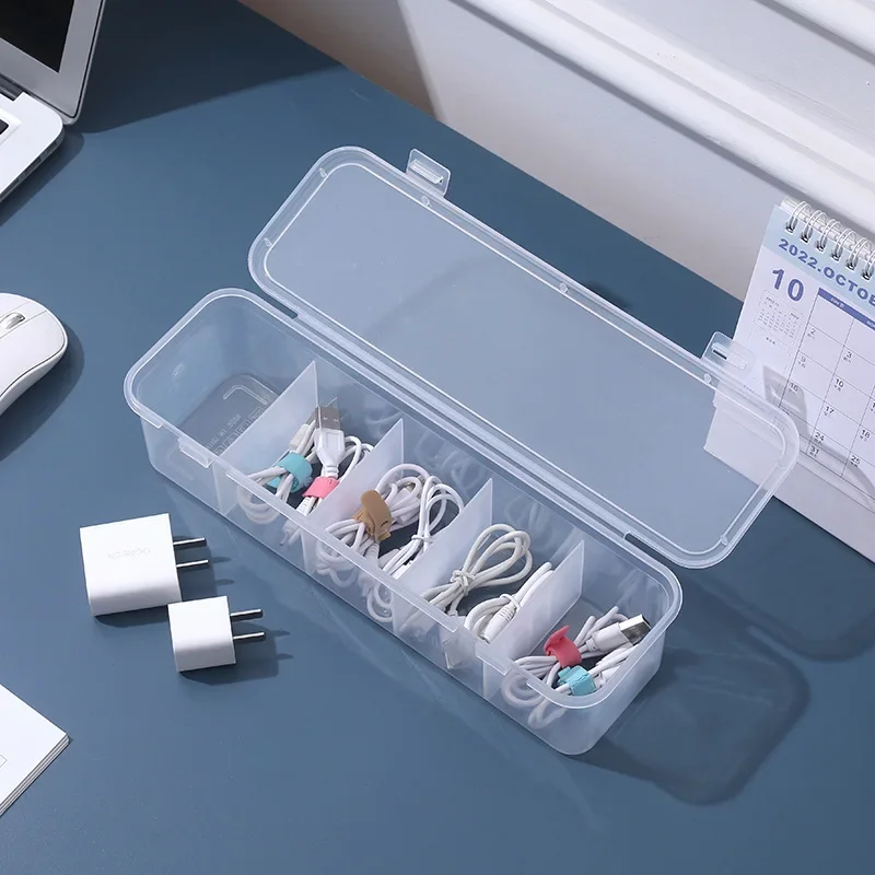 1Pc Desktop Data Wire Storage Box Transparent Plastic Boxes for Charge Cable USB Power Wire Organizer Home Accessories Container
