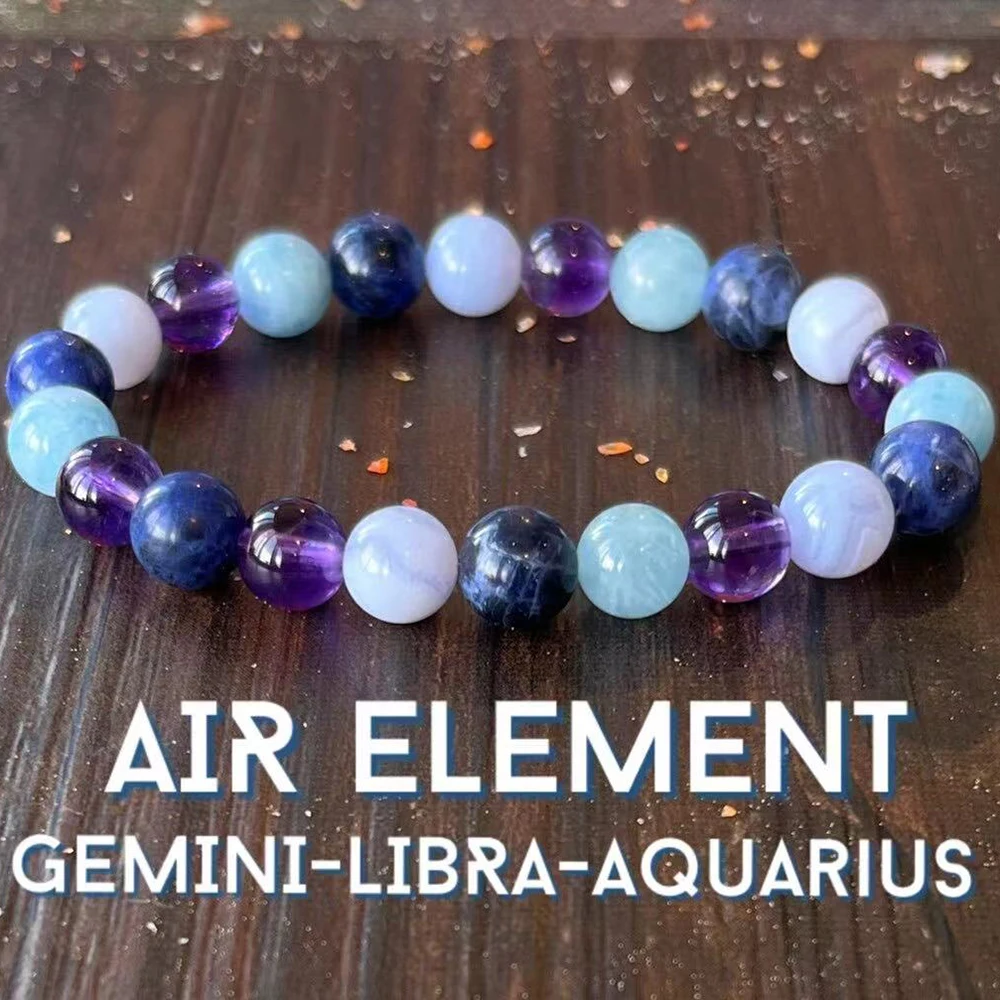 MG1835 8 MM Natural Blue Lace Agate Amethyst Mixed Bracelet Handmade Chakra Air Element Wrist Mala Womens Yoga Jewelry