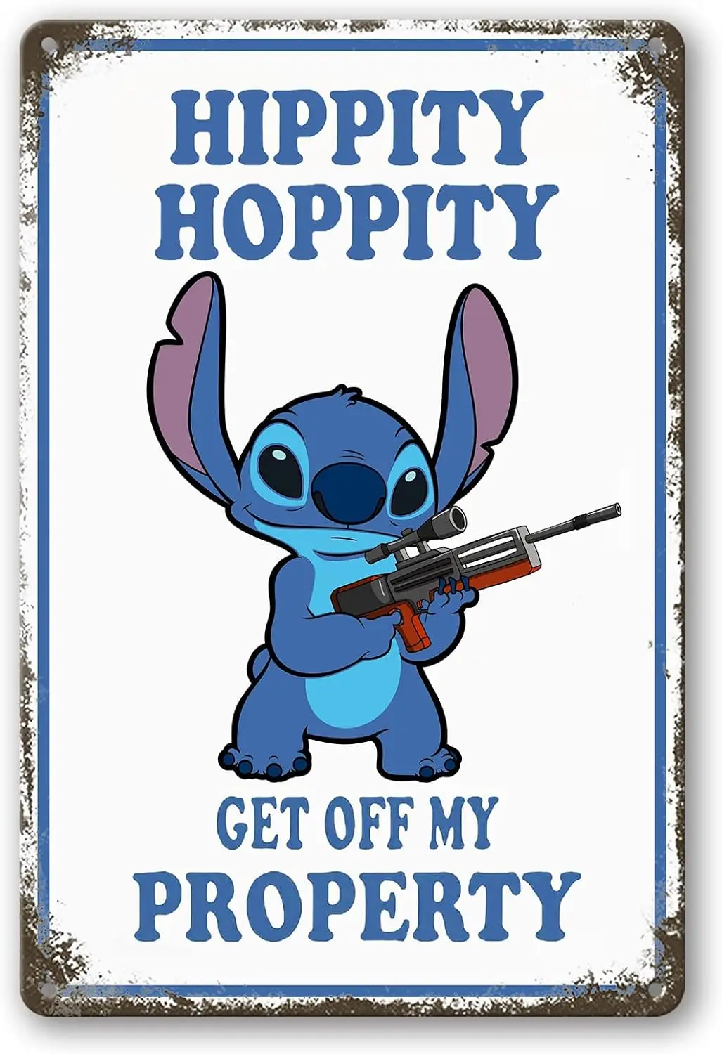 Stitch Cute Room Decor Aesthetic Funny Metal Tin Signs Hippity Hoppity Get Of My Property Sign Stitch Wall Decor Vintage Room Si