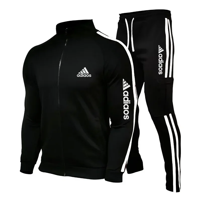 2024 New Men\'s Zipper Tracksuit Set Sweatshirt and Sweatpants Sports Suit Running Fitness Clothing