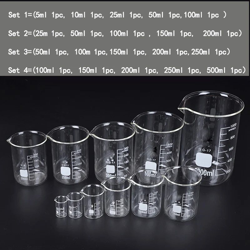 High-quality 1set Lab Borosilicate GLass beaker all sizes chemical Form Borosilicate 3.3 Glass with Graduation