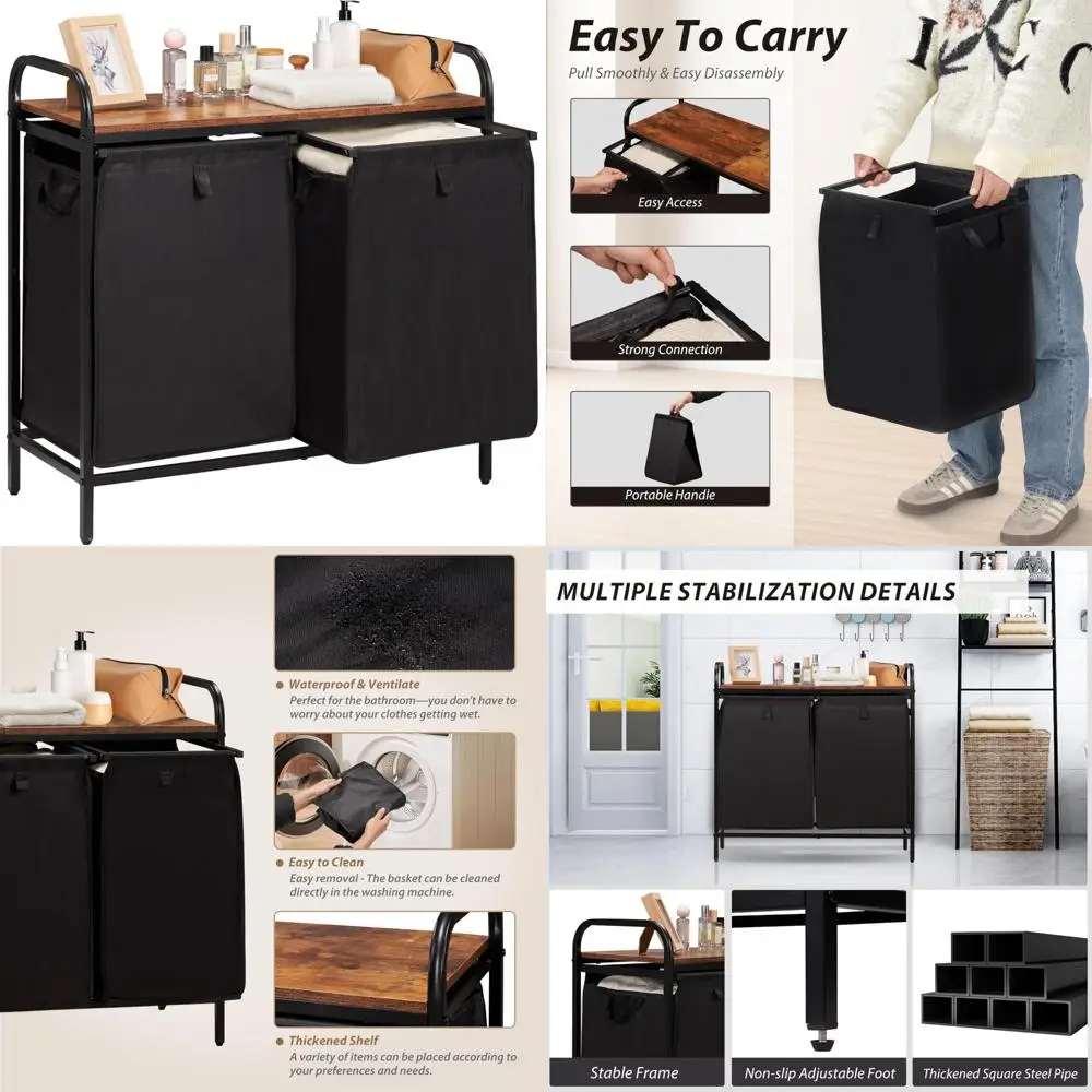 

Двухсекционный органайзер для белья со съемными сумками, вместимость 26,4 галлона, идеально подходит для сортировки одежды