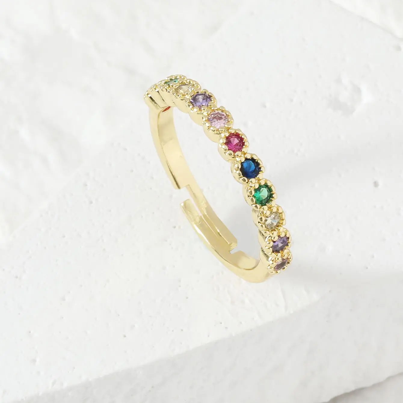 Colorful Diamond Inlaid Open Adjust Ring Niche Simple Designed for Ladies Exquisite Accessory