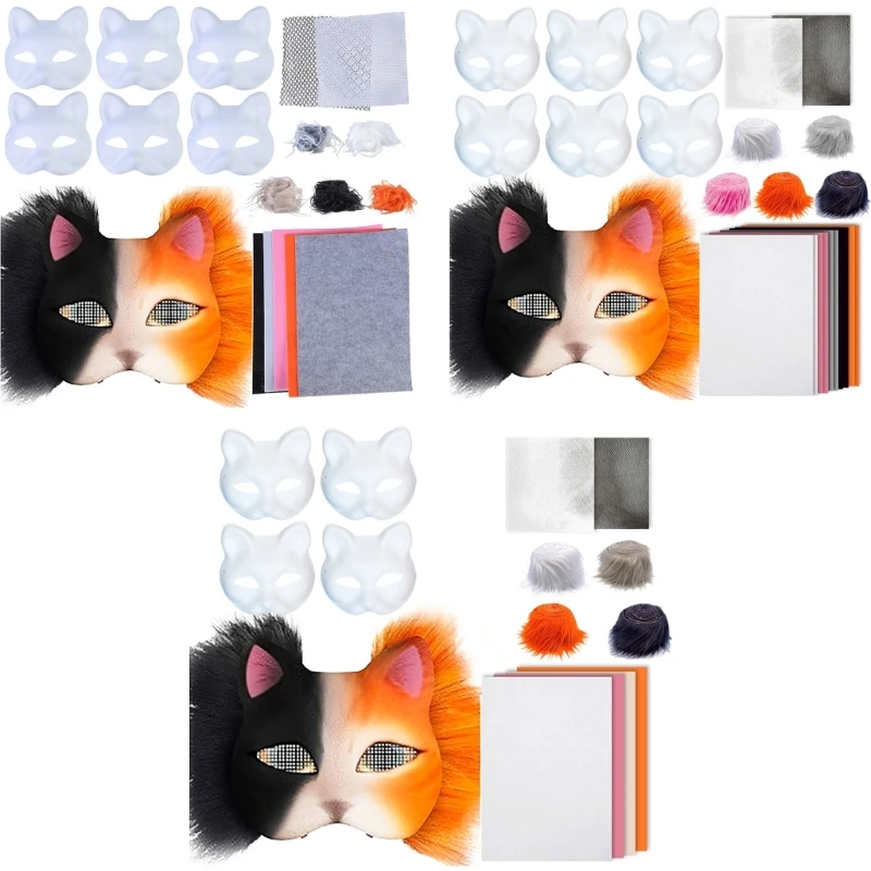 Cats Mask Halloween Party Mask Hand-Painted Cats Mask with Plush Fabric Unpainted Mask Animal Mask Animal Mask Kits