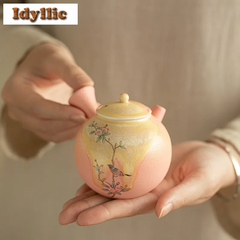 

190ml Ru Kiln Flower And Bird Side Handle Teapot Ancient Tea Infuser Pot Tea Maker Kettle With Ball Hole For Tea Supplies Gift