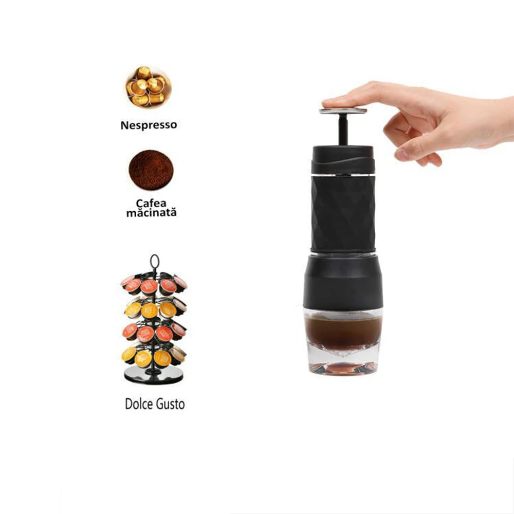 Tripresso Mini Portable Coffee Machine Espresso Coffee Maker Hand Press Capsule Ground Coffee Brewer for Home Travel and Picnic