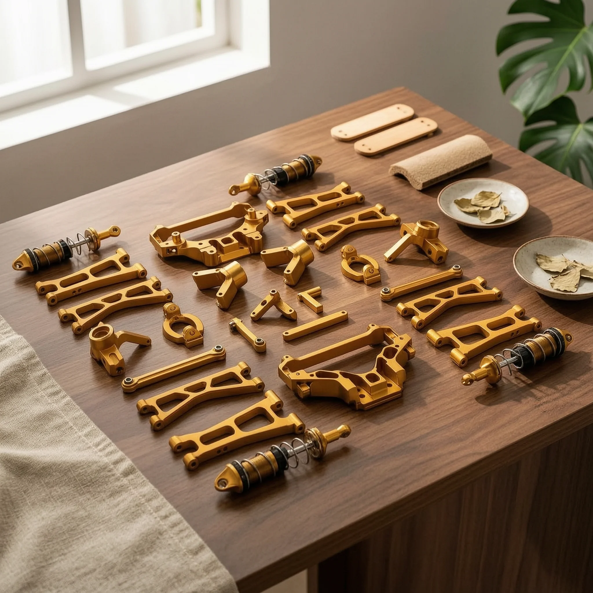 RC Car Upgrade Kit CNC Machined Linkage System Arms with Shock Absorbers RC Linkage System Arms Metal Parts High Strength