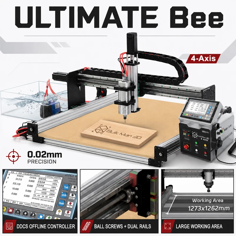 

BulkMan3D ULTIMATE Bee 4-Axis CNC Router Kit DDCSV4.1 Offline Control Ball Screw Linear Rail CNC Engraving Machine Wood Metal