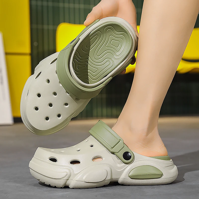 

Summer Men Thick-Soled Non-Slip Breathable Toe-Cap Sandals Casual Beach Slippers Men Outdoor Thick Bottom Soft Bottom Hole Shoes
