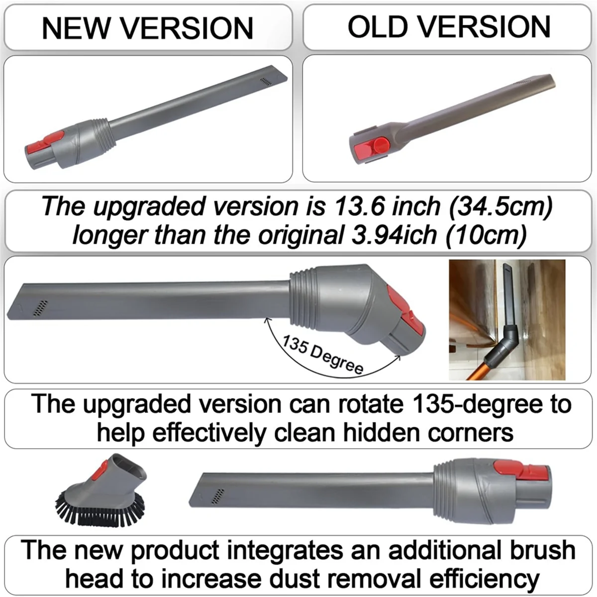 For Dyson V7 V8 V10 V11 V12 V15 Combination Dust Brush & Narrow Slit Corner Crevice Nozzle Tool - Vacuum Accessories