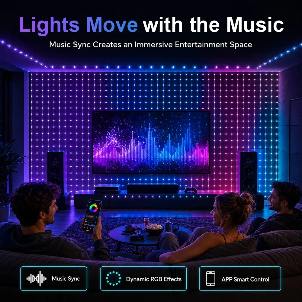 SIHAO Smart LED Curtain Lights LED Fairy Lights App Control Music Sync DIY Pattern Waterproof for Indoor Outdoor Party Decor