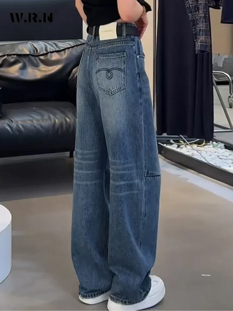 Damen y2k lässig Harajuku Stil Jeans Sommer Vintage Ästhetik Emo lose gewaschene Hosen weites Bein Punk Baggy Denim Hose